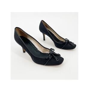 Dior Black Monogram Canvas CD Charm Bow Square Toe Mid Heel Pumps EU 37.5